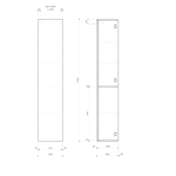 Skříňka s dvířkami 35×172×32 cm L/P borovice rustik – Sapho Espace ESC330-1616