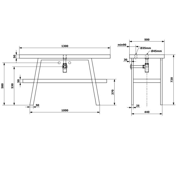 Umyvadlový stolek 130×72×50 cm černá mat/dub tmavý – Sapho TWIGA VC453-130-11