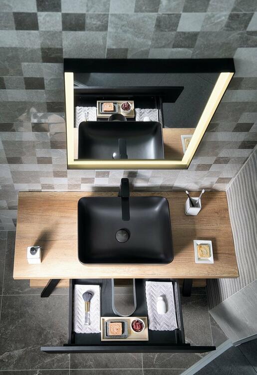 TWIGA umyvadlový stolek 120x72x50 cm, černá mat/šedý kámen