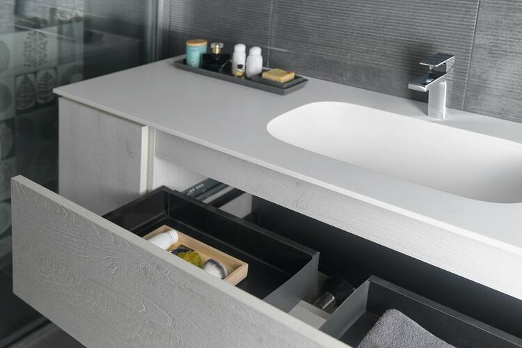 TREOS dvojumyvadlo 151,6x51,3 cm (75+75), rockstone, bílá mat