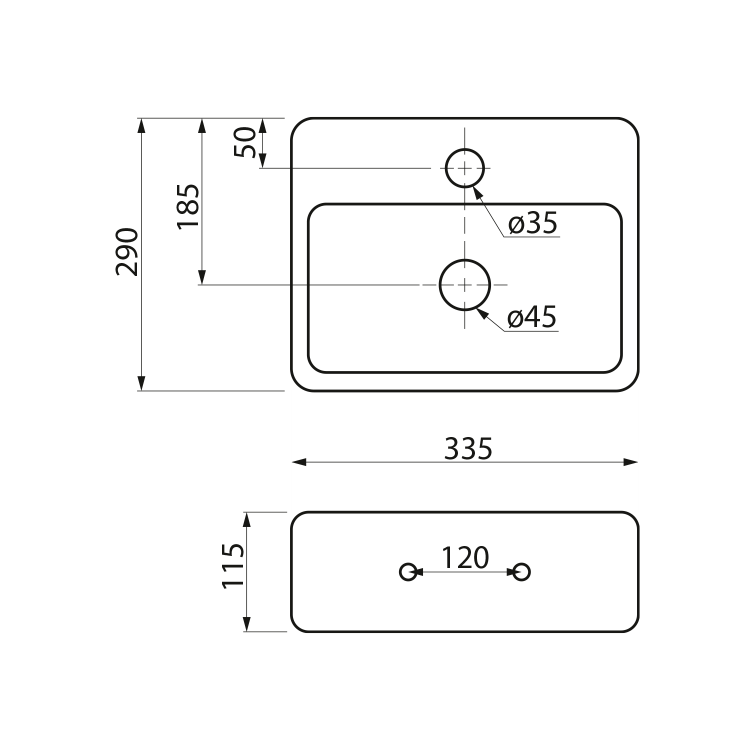 GIULIA keramické umývátko 33,5x29cm, černá mat