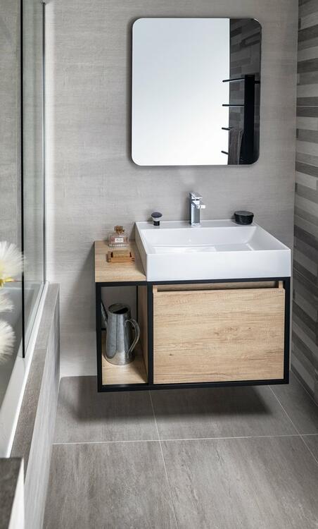 Umyvadlová skříňka 80×49,5×46,5 cm černá mat/dub Alabama – Sapho SKARA CG003-2222