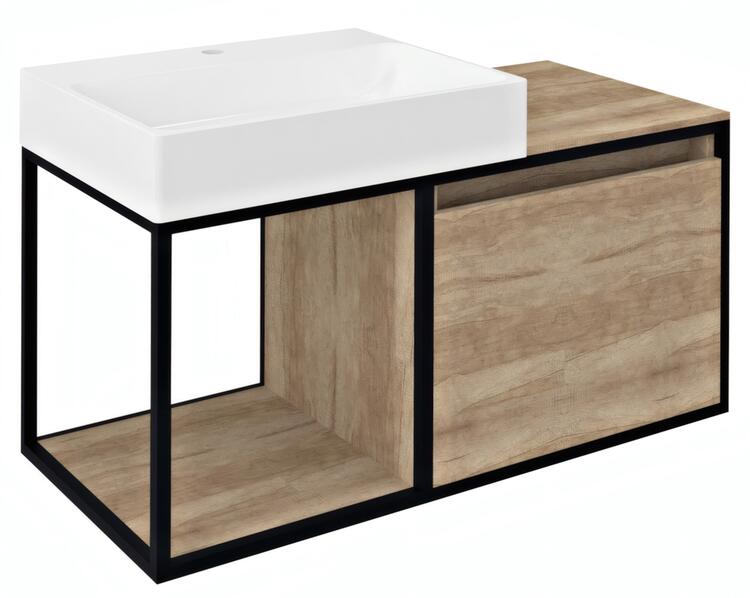 Umyvadlová skříňka 100×49,5×46,5 cm černá mat/dub Alabama – Sapho SKARA CG004-2222