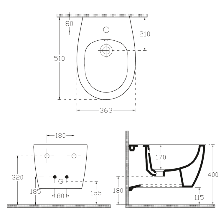 SENTIMENTI bidet závěsný, 36x51cm, bílá