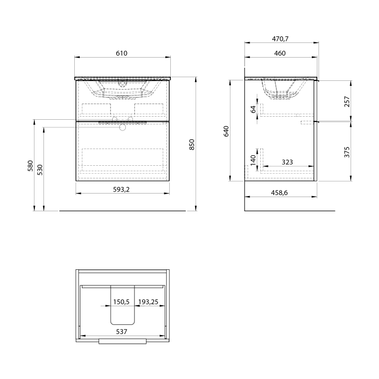 Umyvadlová skříňka 59,2×64×46 cm dub Alabama – Sapho CIRASA CR601-2222