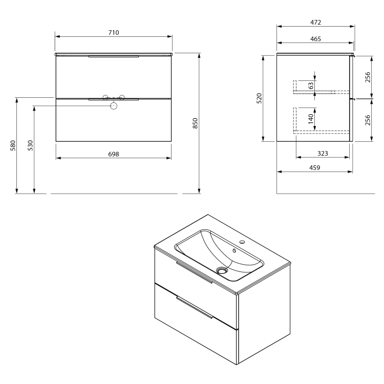 Umyvadlová skříňka 69,8×52×46 cm borovice rustik – Sapho CIRASA CR701-1616