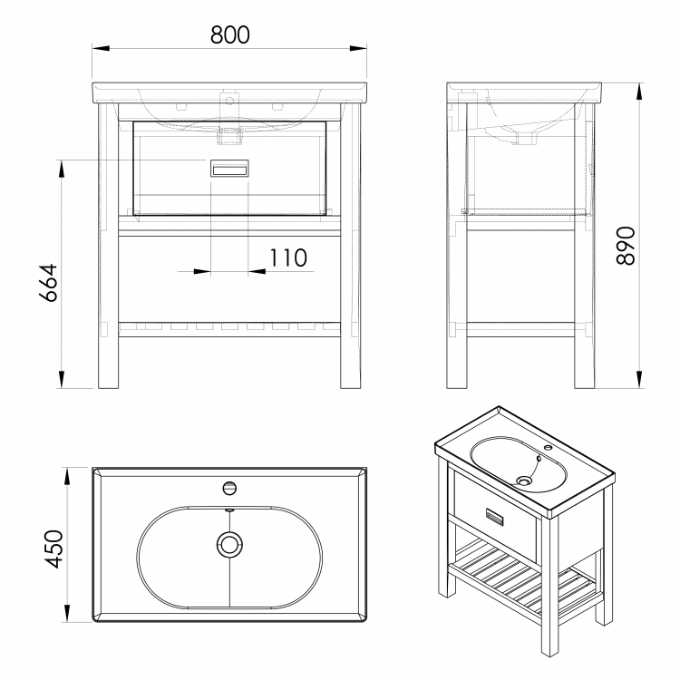 Umyvadlová skříňka 76×83×43 cm mořený smrk – Sapho BRAND BA088S