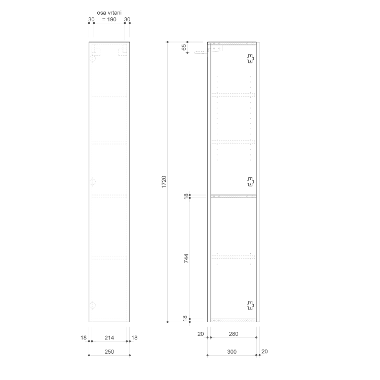 Skříňka s dvířkami 25×172×32 cm L/P dub alabama – Sapho Espace  ESC120-2222