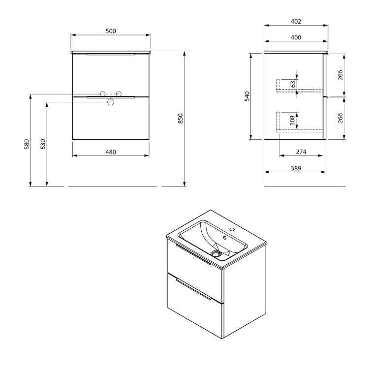 Umyvadlová skříňka 48×54×39 cm borovice rustik – Sapho CIRASA CR492-1616