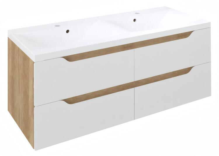 Dvojumyvadlová skříňka 119,7×50×47,8 cm bílá/dub Alabama – Sapho WAVE WA120-3022