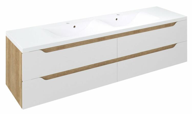 Dvojumyvadlová skříňka 179,7×50×47,8 cm bílá mat/dub Alabama – Sapho WAVE WA180-3022