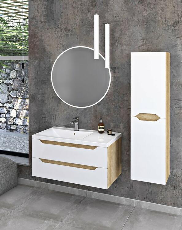 Vysoká skříňka bílá/dub L/P - SAPHO WAVE WA250-3022