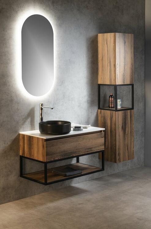 Umyvadlová skříňka 90×50×45 cm černá mat/dub Collingwood – Sapho SKARA CG006-1919