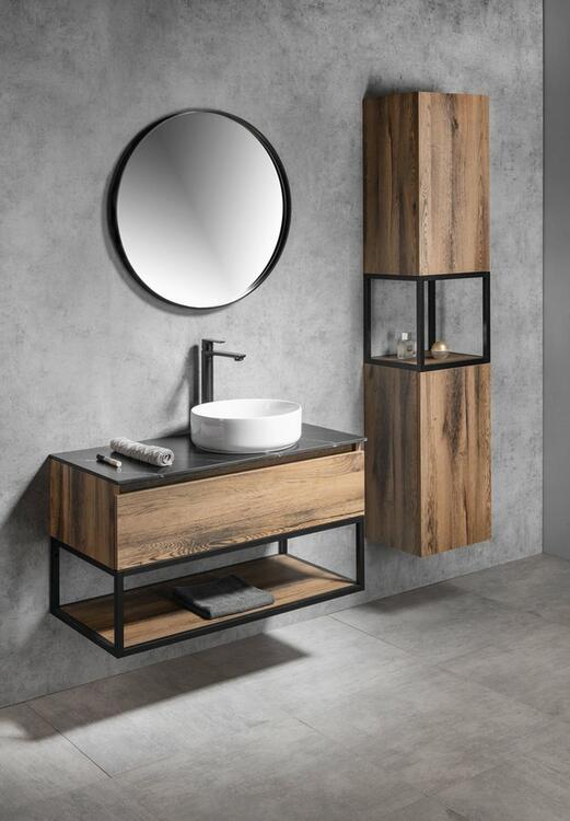 Umyvadlová skříňka 90×50×45 cm černá mat/dub Collingwood – Sapho SKARA CG006-1919