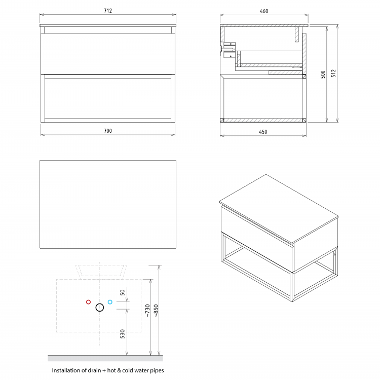 Umyvadlová skříňka 70×50×45  cm černá mat dub alabama – Sapho SKARA CG005-2222
