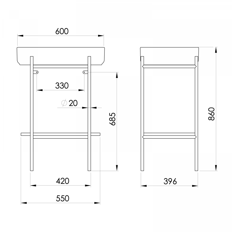 PUNO podstavec s umyvadlem 600x860x396mm, zlato mat