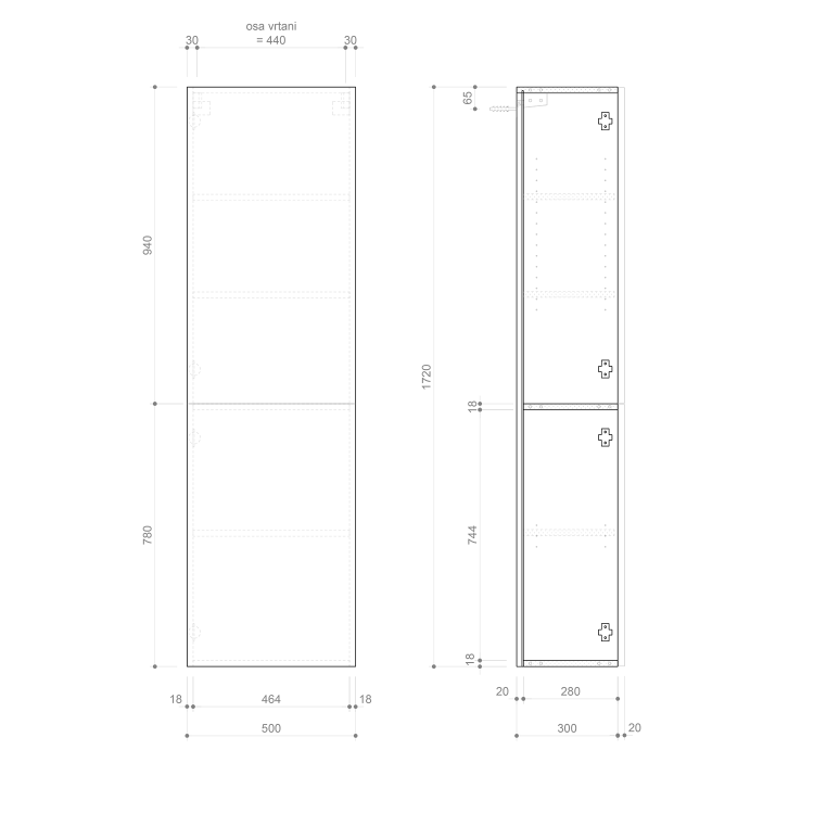 ESPACE skříňka 50x172x32cm, 2x dvířka, levá/pravá, dub alabama strip