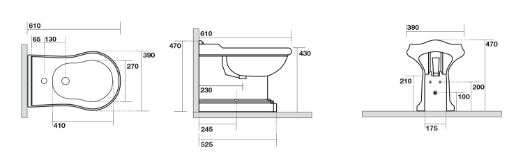 RETRO bidet stojící 39x61cm, černá mat