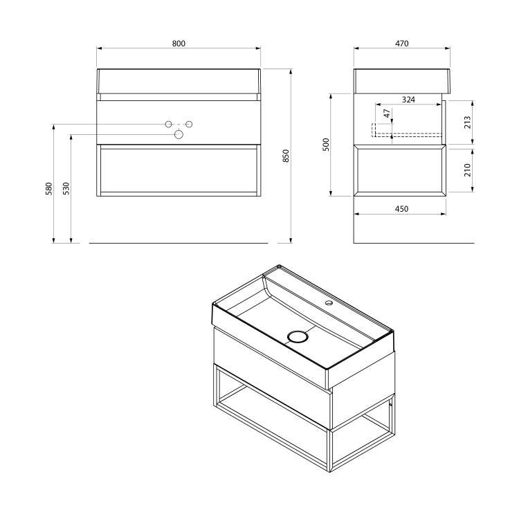 Umyvadlová skříňka 80×50×45 cm černá mat/dub Alabama – Sapho SKARA CG008-2222