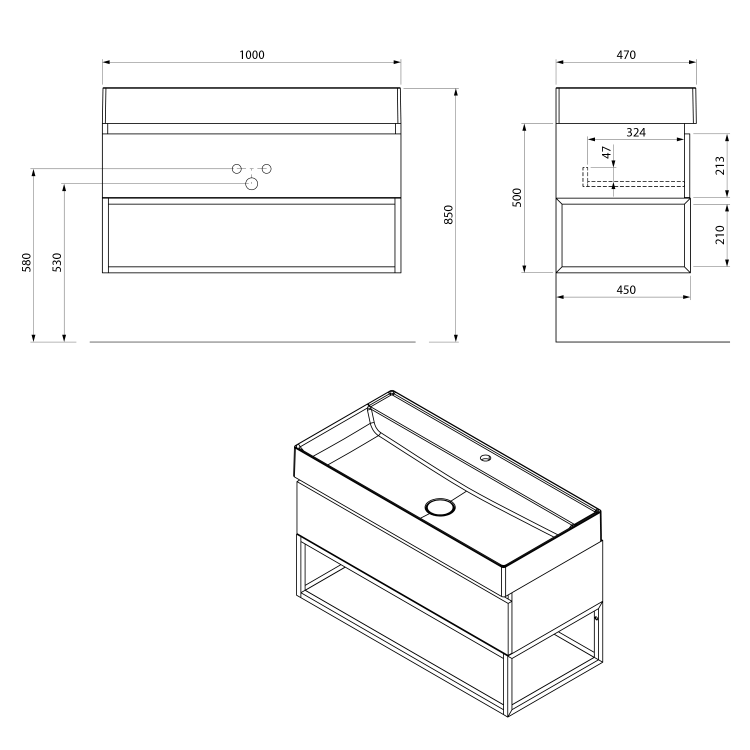 Umyvadlová skříňka 100×50×45 cm černá amt/dub Collingwood – Sapho SKARA CG009-1919