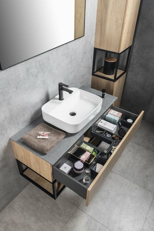 Umyvadlová skříňka 100×50×45 cm černá amt/dub Alabama – Sapho SKARA CG009-2222