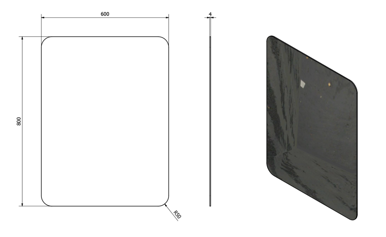 ISHAPE zrcadlo s broušenou hranou 60x80cm, zakulacené rohy, CU free
