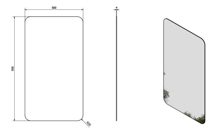 ISHAPE zrcadlo s broušenou hranou 50x90cm, zakulacené rohy, CU free