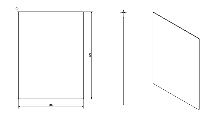 PLAIN zrcadlo s broušenou hranou 60x80cm, zakulacené rohy, CU free