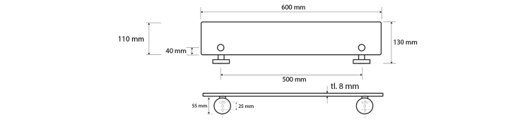 X-ROUND skleněná polička 600x130mm