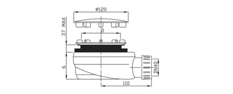 GELCO vaničkový sifon, průměr 90mm, DN40, nízký, krytka nerez lesk