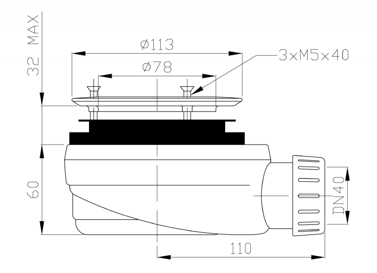 GELCO vaničkový sifon, průměr 90mm, DN40, nízký, pro vaničky s krytem