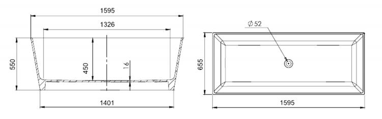 KVADRIE volně stojící vana 1590x650x550mm, litý mramor, bílá lesk