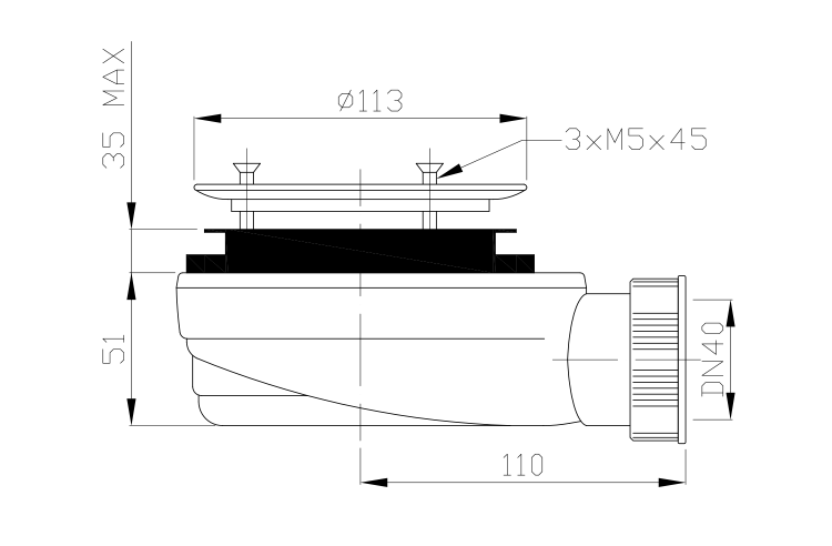 GELCO vaničkový sifon, průměr 90mm, DN40, extra nízký, pro vaničky s krytem