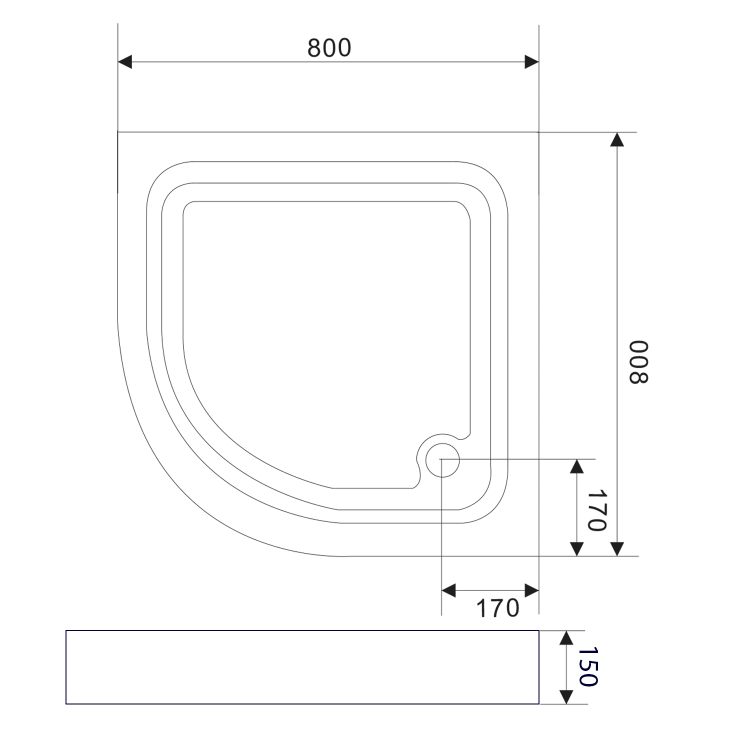 Čtvrtkruhová sprchová vanička 80 cm – Aqualine BTTR80