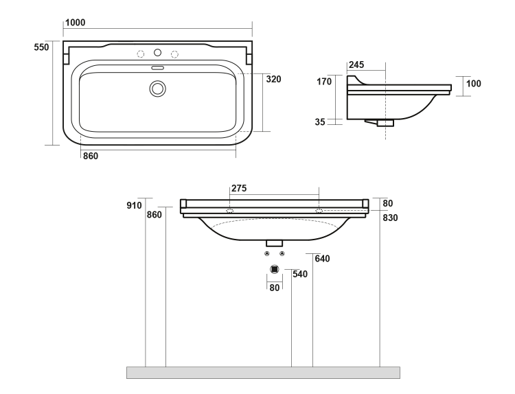 Keramické umyvadlo 100×55 cm bílá – Kerasan WALDORF 4142K1-3