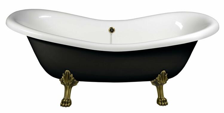 CHARLESTON volně stojící vana 188x83x69cm, nohy bronz, černá/bílá