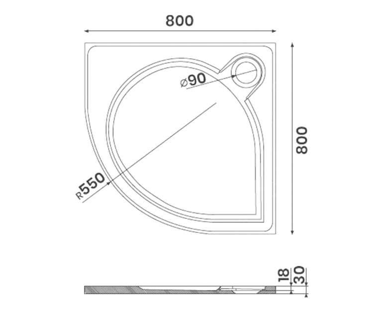 Čtvrtkruhová sprchová vanička z litého mramoru 80 cm – Gelco Arca R550 PA558