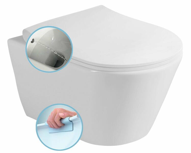 AVVA CLEANWASH závěsná WC mísa, s bidetovou sprškou, Rimless, 35,5x53cm, bílá