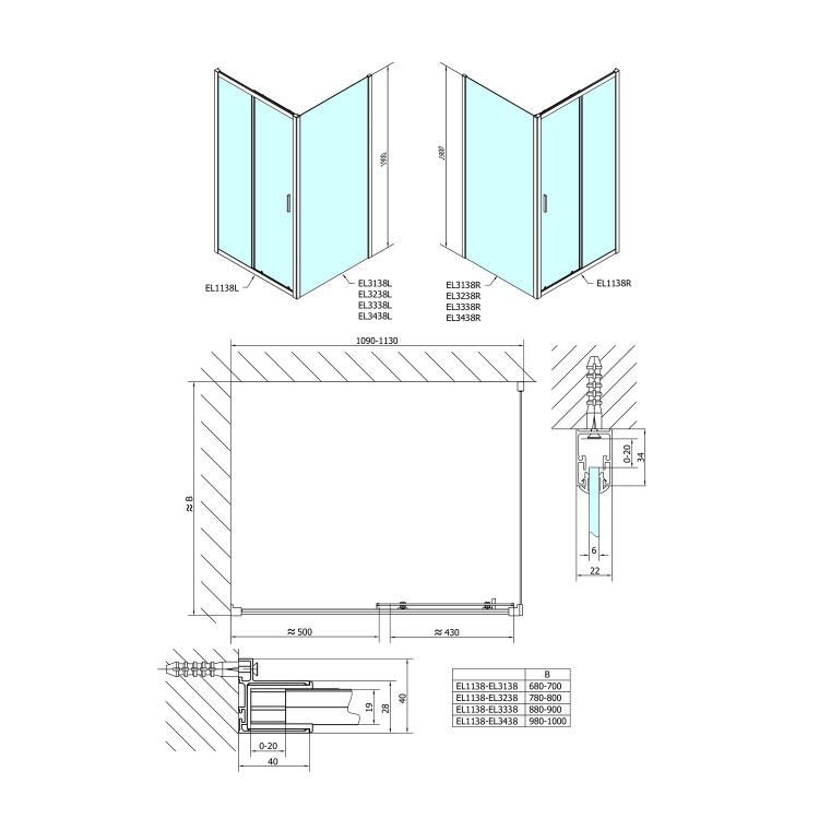 EASY obdélníkový sprchový kout 1100x800mm L/P varianta, sklo Brick