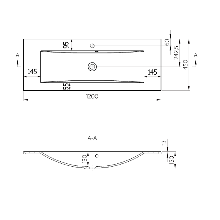 Umyvadlo 120×45 cm bílá – Sapho YUKON YU121