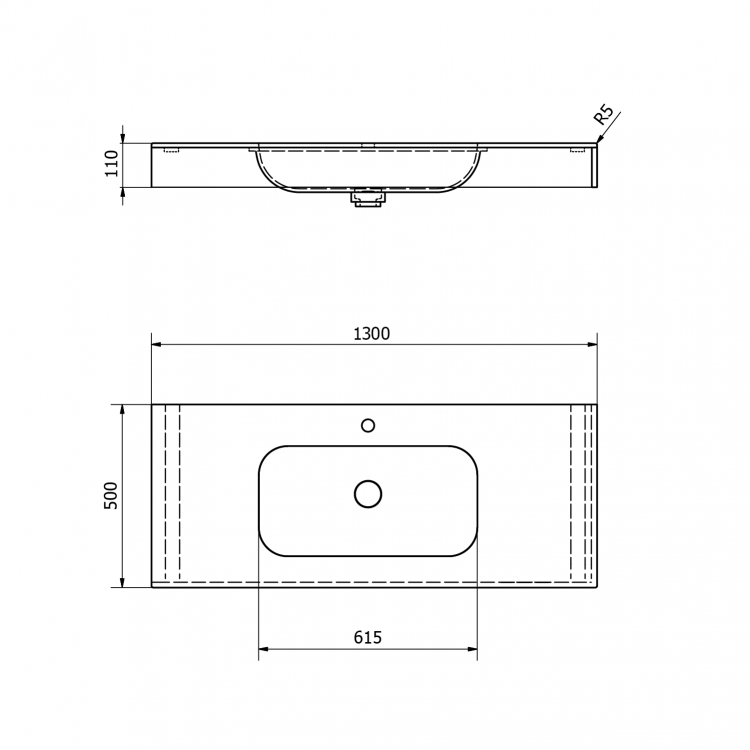 Umyvadlo 130×50 cm bílá – Sapho EMICO EM130-B1M-L
