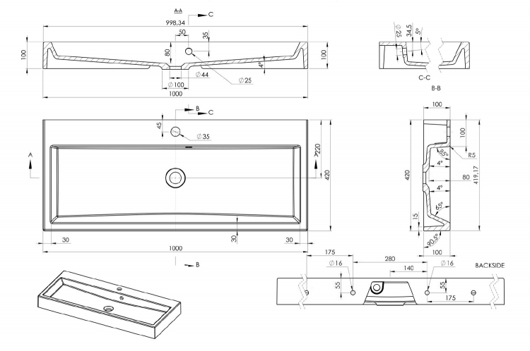 Umyvadlo 100 cm bílé – Sapho Orinoko OR100