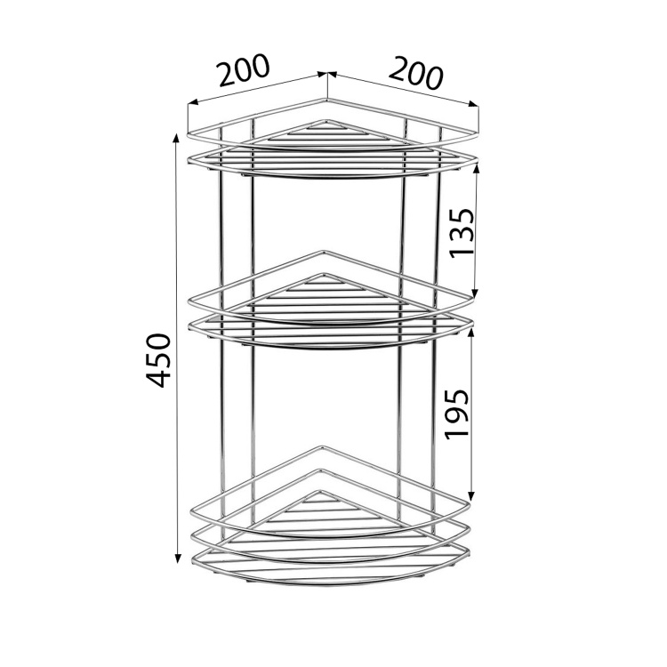 CHROM LINE drátěná police rohová trojitá, chrom