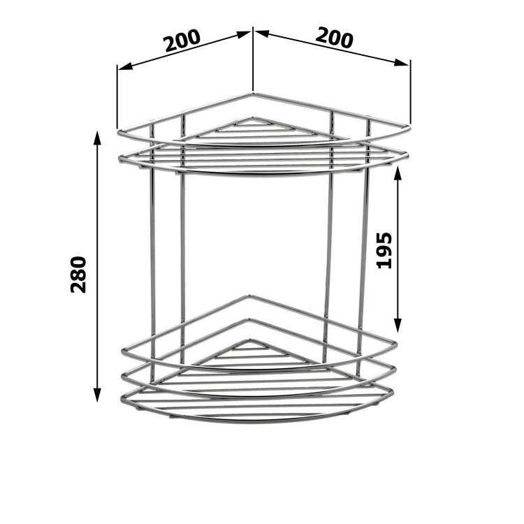 CHROM LINE drátěná police rohová dvojitá, chrom