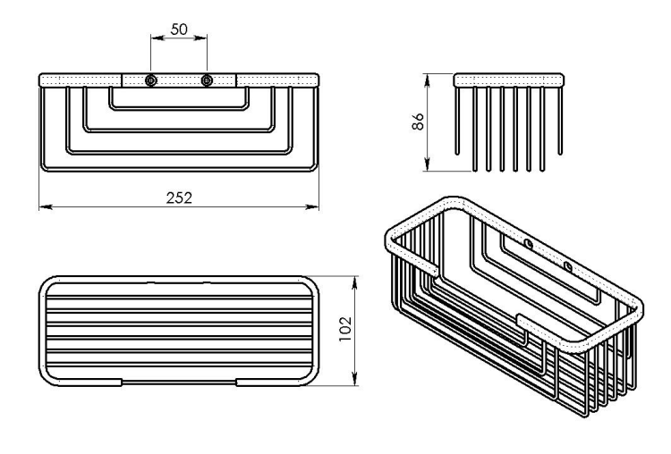 SMART polička, 252x86x102mm, chrom