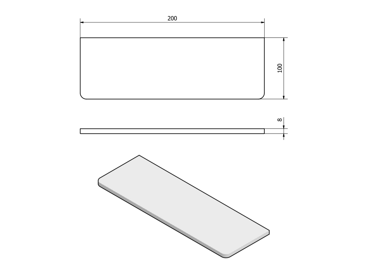 Polička 200x100x8mm, čiré sklo