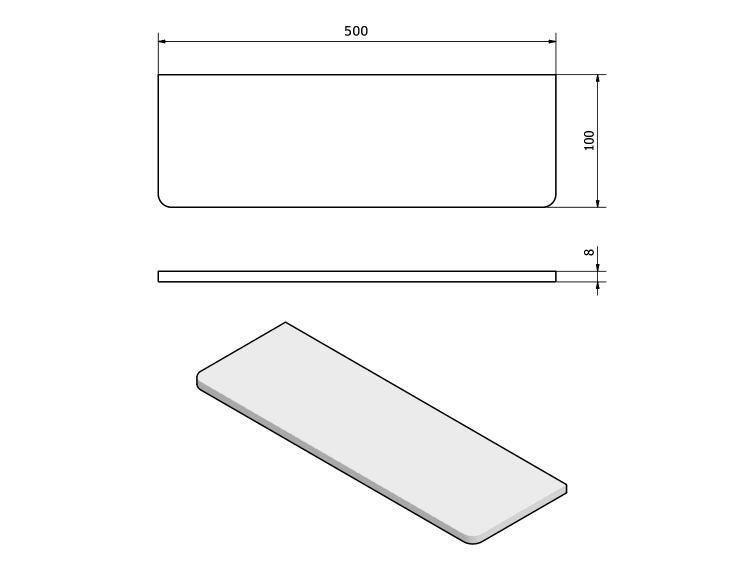 Polička 500x100x8mm, čiré sklo