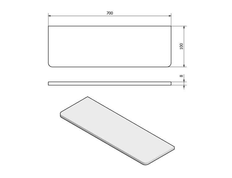 Polička 700x100x8mm, čiré sklo