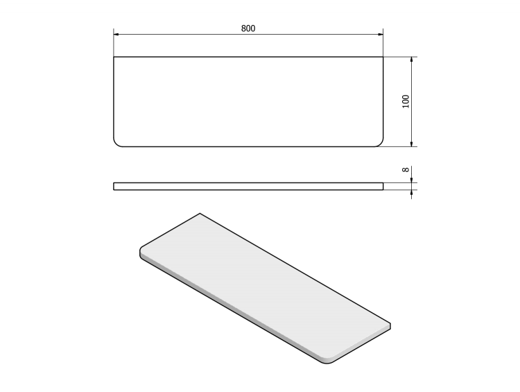 Polička 800x100x8mm, čiré sklo
