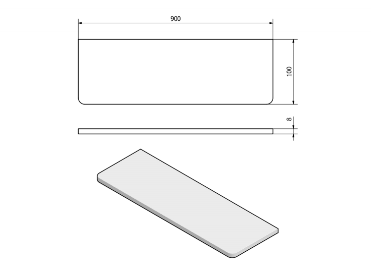 Polička 900x100x8mm, čiré sklo